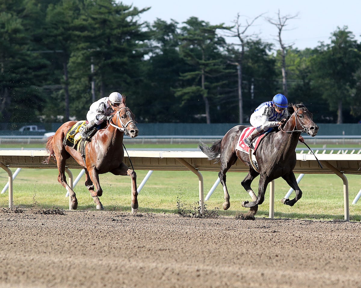 Geaux Rocket Ride ($27 40) cruises to Haskell Stakes victory